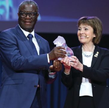 PIP Yngvadottir presents Dr. Denis Mukwege with the Humanitarian Award at this year’s convention in Milan, Italy.