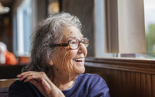 Woman with dementia in restaurant